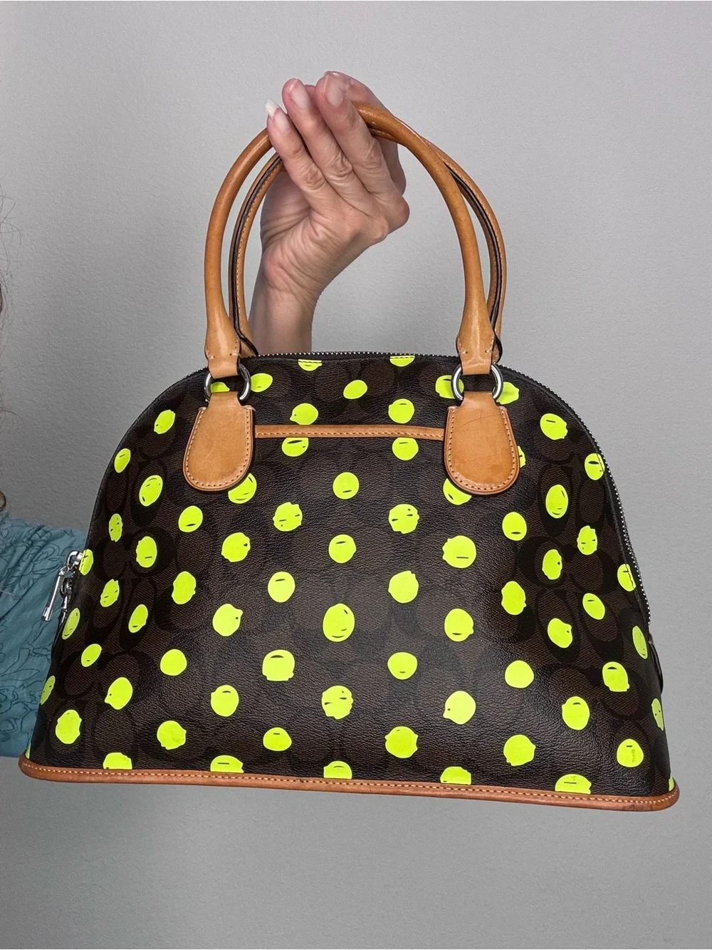 Coach Cora Dome Satchel neon dots with COA